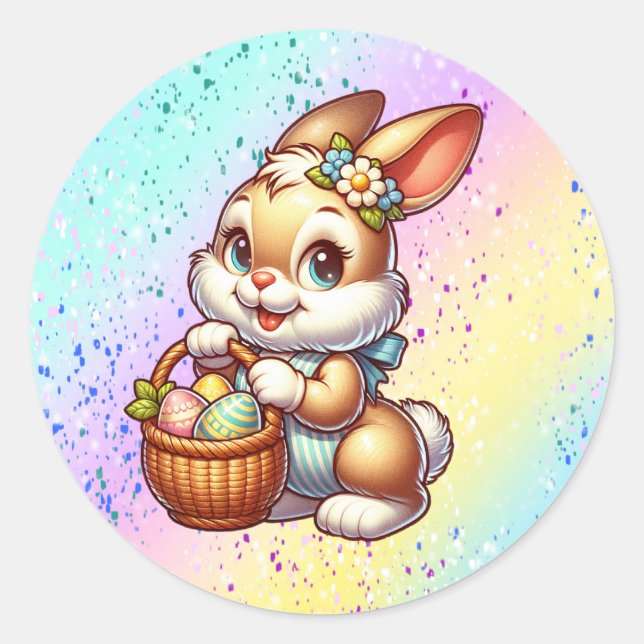 Watercolor Flowers and Bunny Easter Classic Round Sticker (Front)
