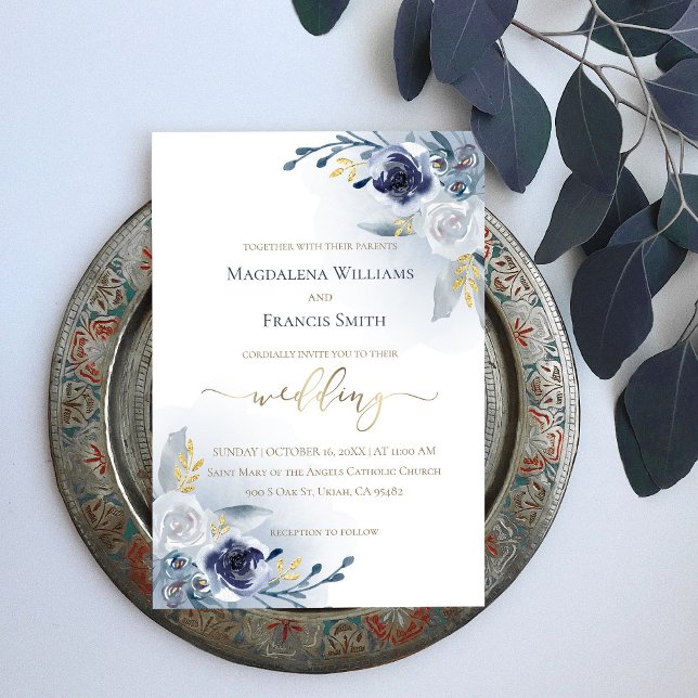 watercolor flowers and faux gold details | wedding invitation (Creator Uploaded)