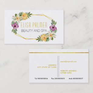 Watercolor flowers and gold polygon floral business card