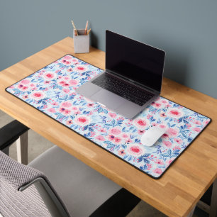 Watercolor flowers and leaves 2 desk mat