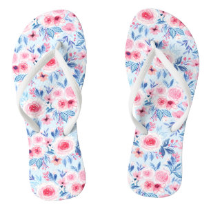 Watercolor flowers and leaves 2 flip flops