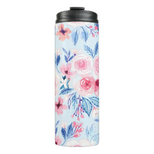 Watercolor flowers and leaves 2 thermal tumbler