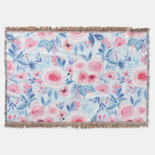 Watercolor flowers and leaves 2 throw blanket
