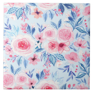 Watercolor flowers and leaves 2 tile