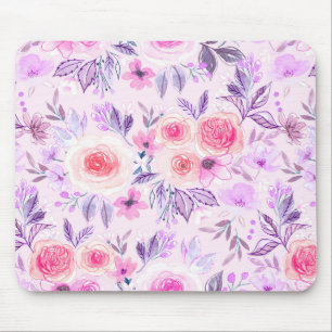 Watercolor flowers and leaves 3 mouse mat