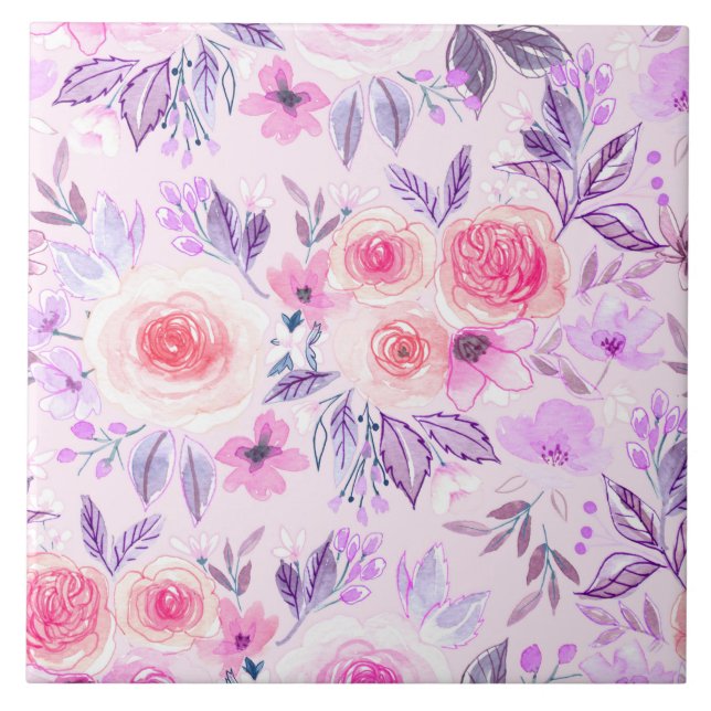Watercolor flowers and leaves 3 tile (Front)