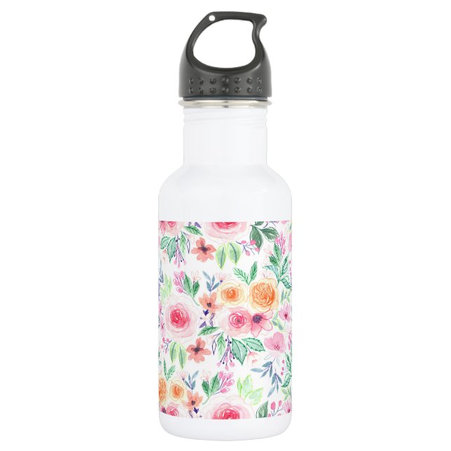 Watercolor flowers and leaves 532 ml water bottle (Front)
