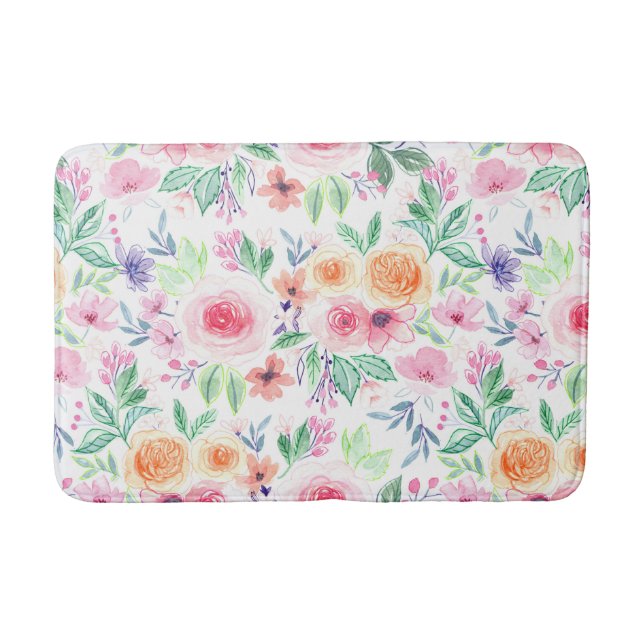 Watercolor flowers and leaves bath mat (Front)