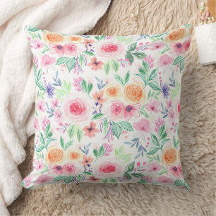 Watercolor flowers and leaves cushion