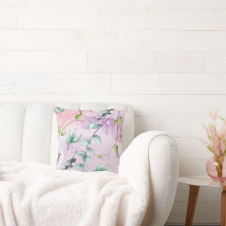 Watercolor flowers and leaves. cushion