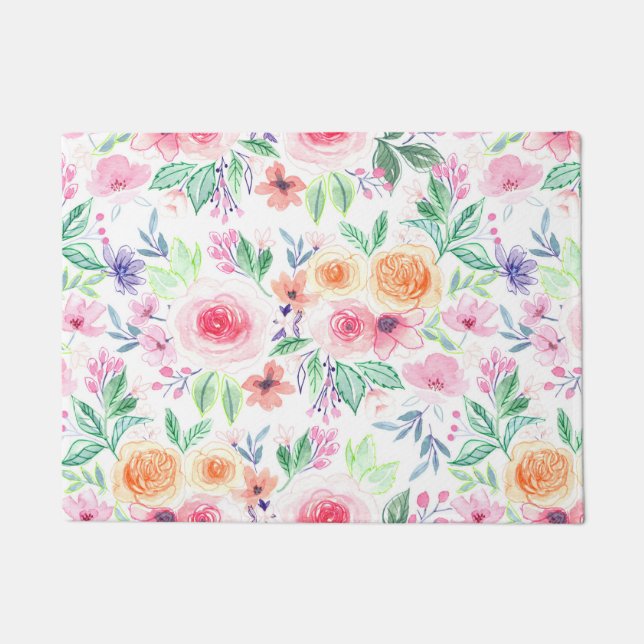 Watercolor flowers and leaves doormat (Front)