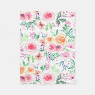 Watercolor flowers and leaves fleece blanket