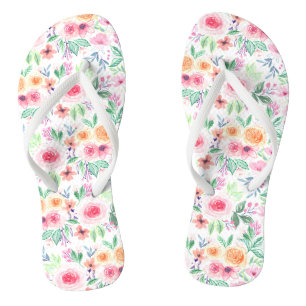 Watercolor flowers and leaves flip flops