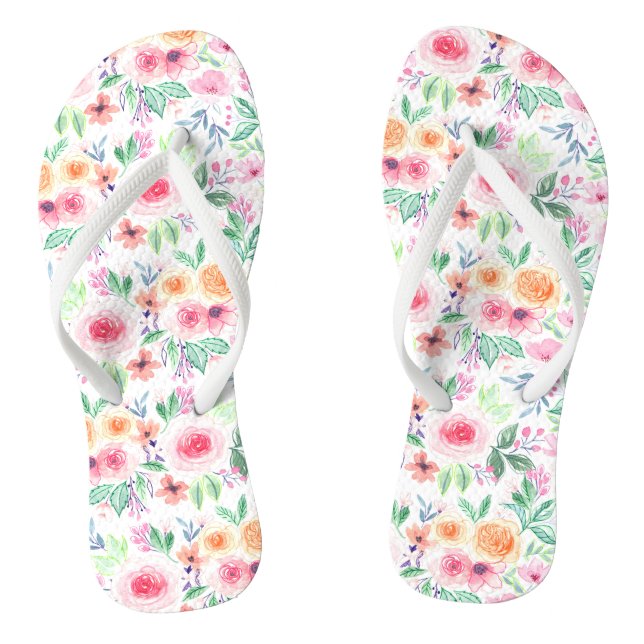 Watercolor flowers and leaves flip flops (Footbed)