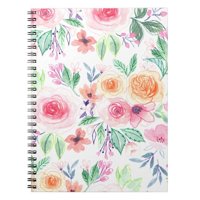 Watercolor flowers and leaves notebook (Front)