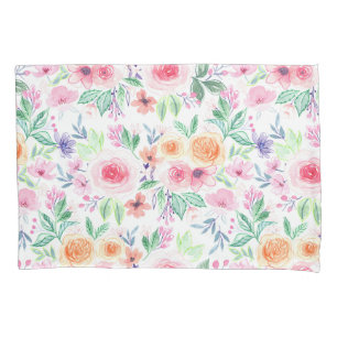 Watercolor flowers and leaves pillowcase