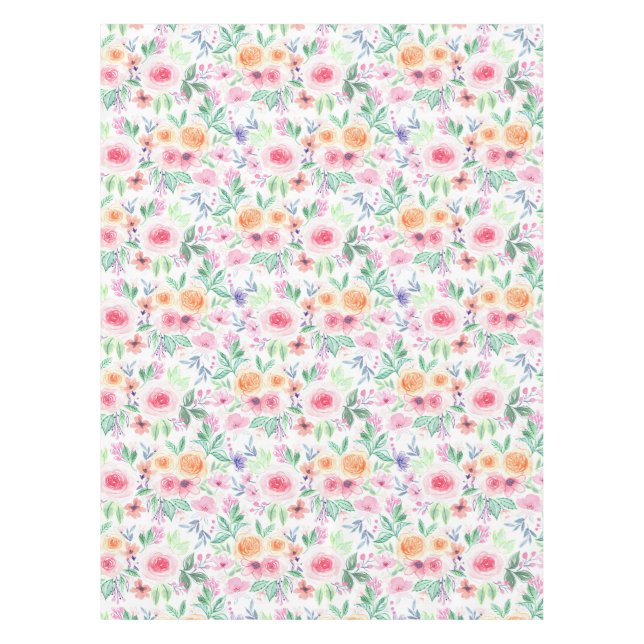 Watercolor flowers and leaves tablecloth (Front)