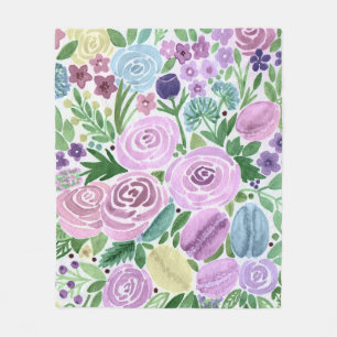 Watercolor, flowers and macaroons fleece blanket