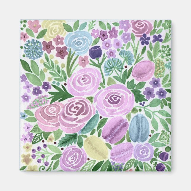 Watercolor, flowers and macaroons magnet (Front)