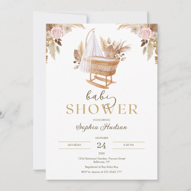 Watercolor Flowers and Pampas Grass Baby Shower Invitation (Front)