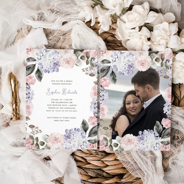 Watercolor Flowers and Photo | Bridal Shower Invitation (Creator Uploaded)