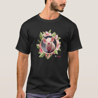 Watercolor flowers and pig wearing sunglasses Cute T-Shirt