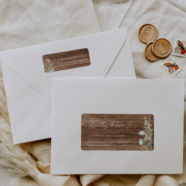 Watercolor Flowers and Rustic Wood Wedding Address (Creator Uploaded)