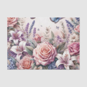 Watercolor Flowers and sea and seashells on beach Tissue Paper