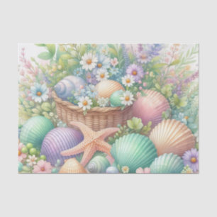 Watercolor Flowers and sea and seashells on beach  Tissue Paper