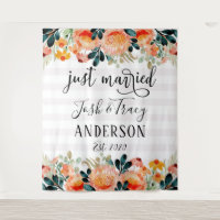 Watercolor Flowers and Striped Just Married