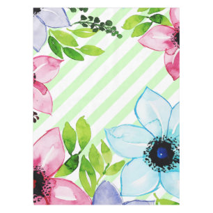 Watercolor flowers and stripes pattern tablecloth