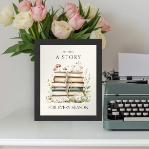 Watercolor Flowers and Vintage Books  Poster