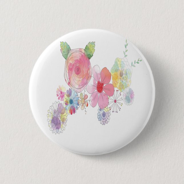 Watercolor Flowers Art 6 Cm Round Badge (Front)