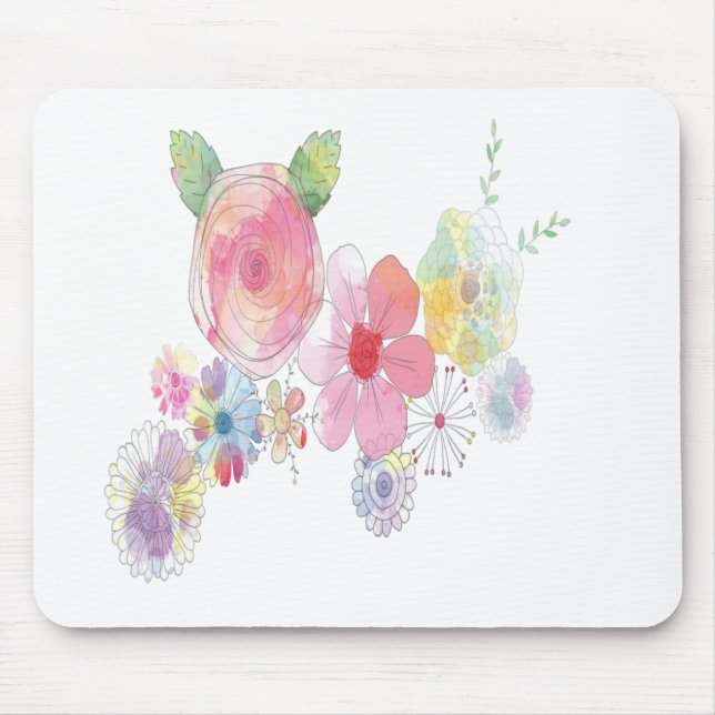 Watercolor Flowers Art Mouse Mat (Front)