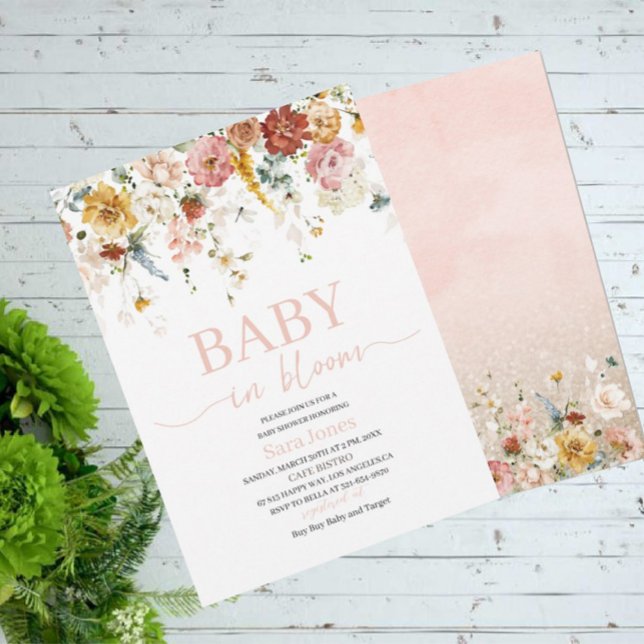 Watercolor Flowers Baby in bloom Baby Shower Invit Invitation (Creator Uploaded)