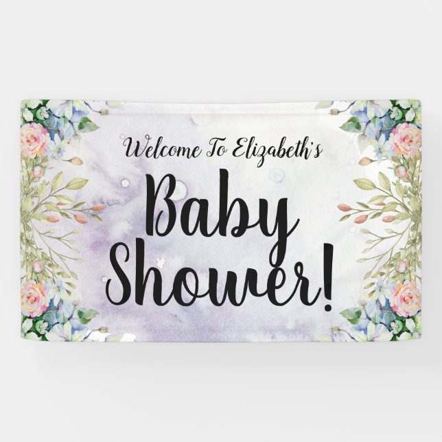 Watercolor Flowers Baby Shower Banner (Horizontal)