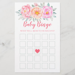 Watercolor Flowers Baby Shower Game Baby Bingo