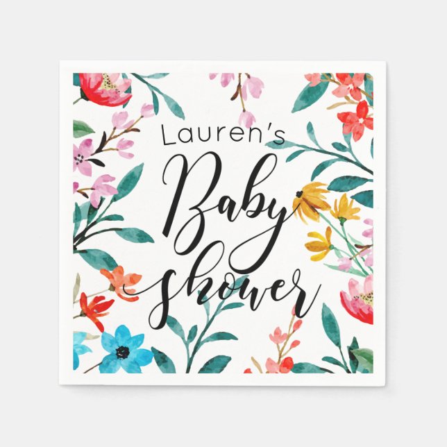Watercolor Flowers Baby Shower Napkin (Front)