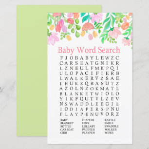 Watercolor Flowers Baby Shower Word Search Game