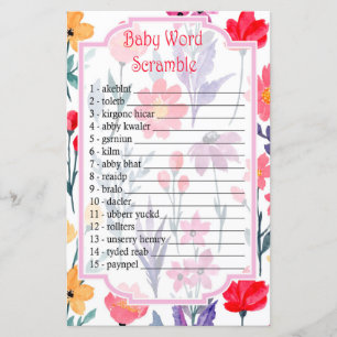 Watercolor flowers Baby word scramble game