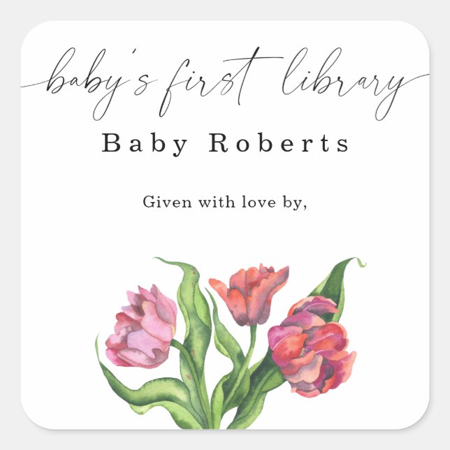 Watercolor flowers - Baby's first library Square Sticker (Front)