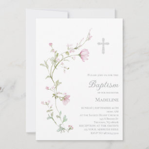watercolor flowers Baptism Invitation