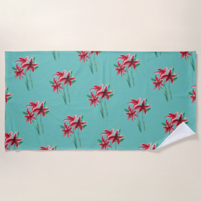 Watercolor flowers beach towel (Front)