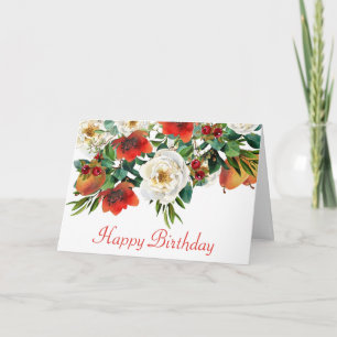Watercolor Flowers, Berries and Fruits Card