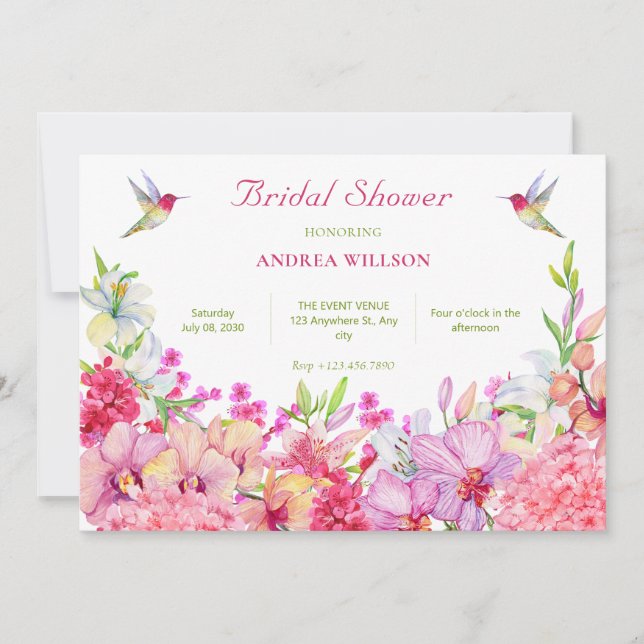 Watercolor Flowers Bird garden bridal shower Invitation (Front)