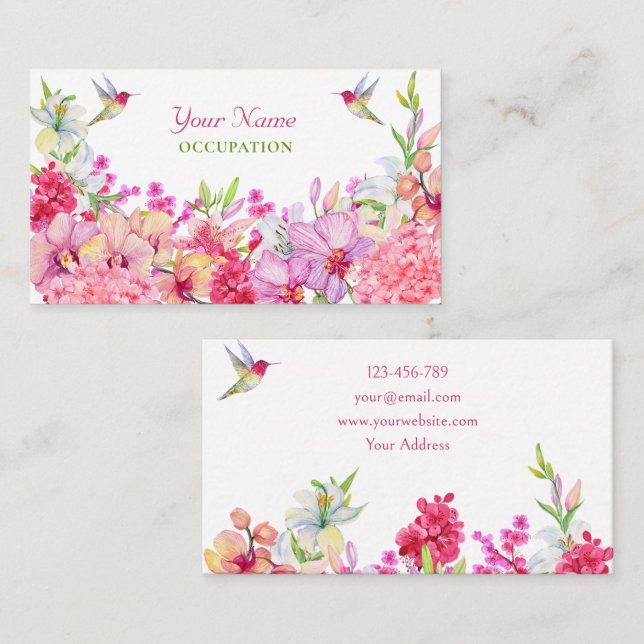 Watercolor Flowers Bird garden  Business Card (Front/Back)