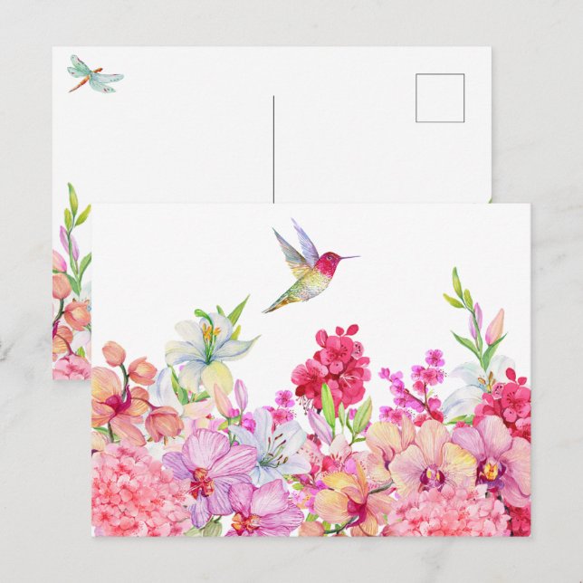 Watercolor Flowers Bird garden Postcard (Front/Back)