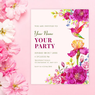 Watercolor flowers bird invitation