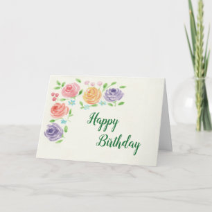 Watercolor Flowers Birthday Card