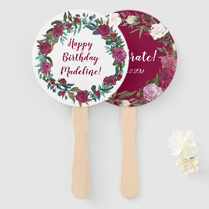Watercolor Flowers Birthday Hand Fan